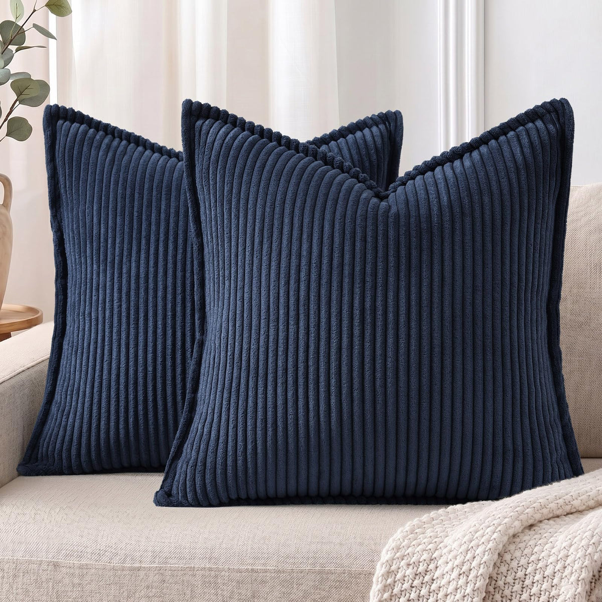 Mecatny Corduroy Fall Throw Pillow Covers 18x18 Set of 2 Cream White