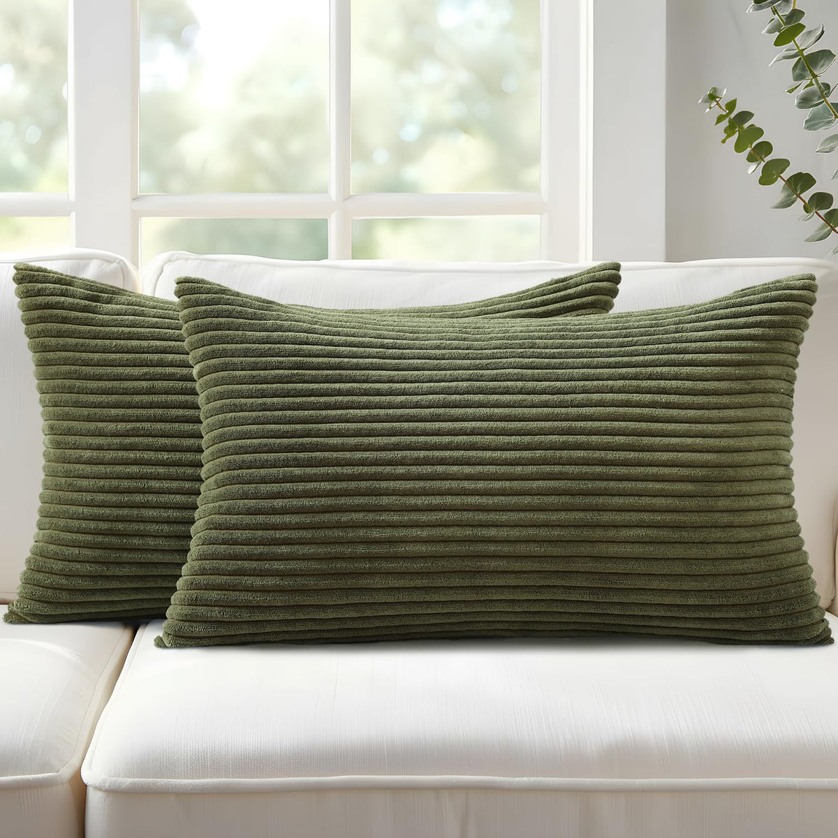 Mecatny Corduroy Fall Throw Pillow Covers 18x18 Set of 2 Cream White