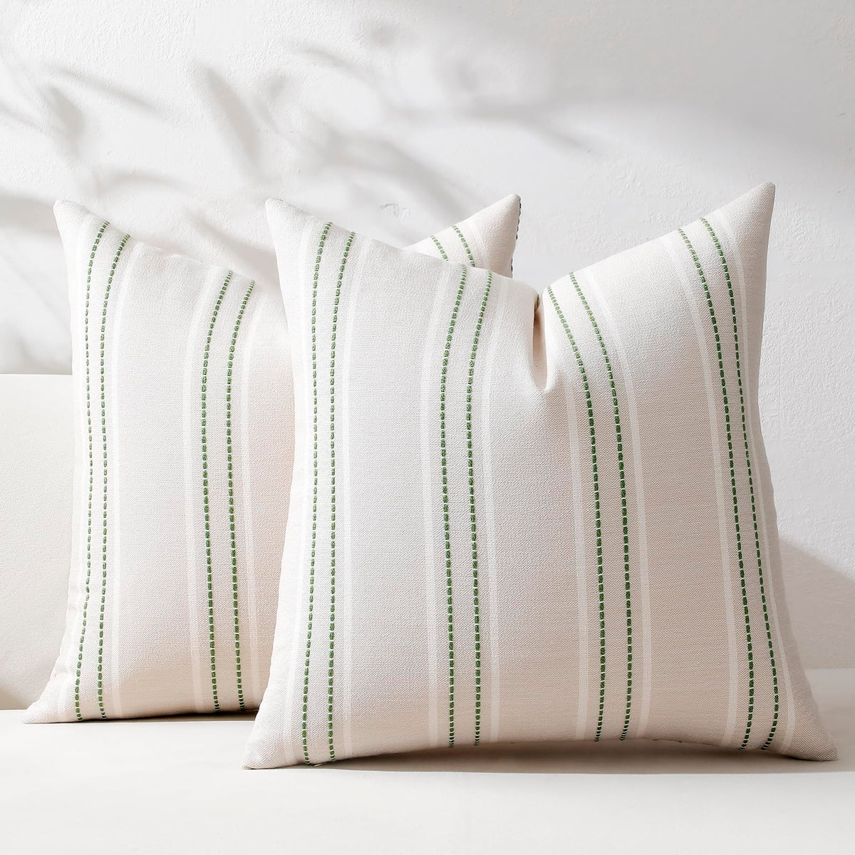 Hckot Sage Green Throw Pillow Covers 20x20 Set of 2 Striped Pillow Covers