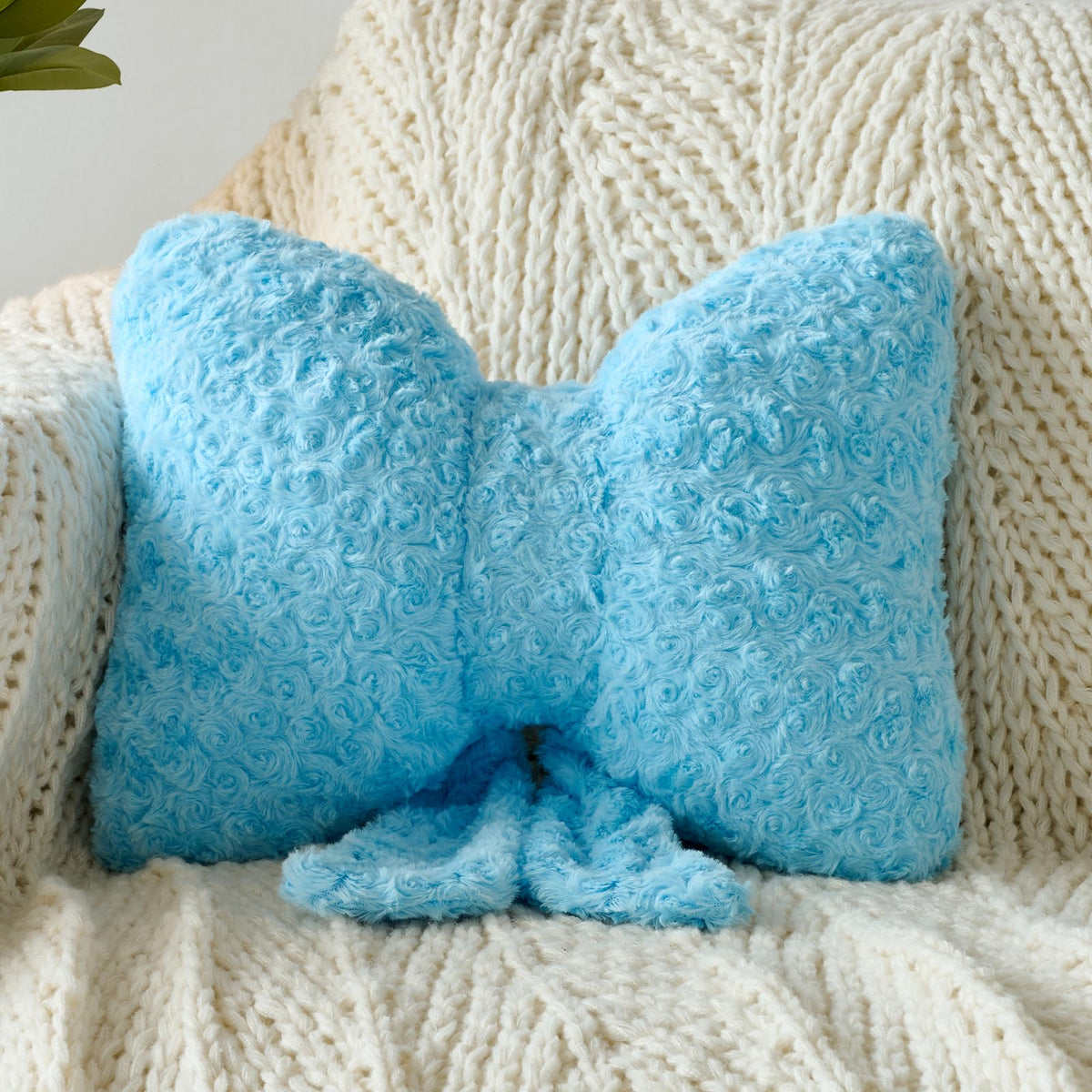 Bow Pillow, Decorative Throw Pillows Soft Plush (White, Small-12 Inches)