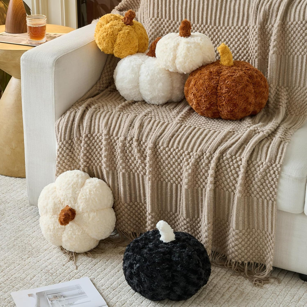 Pumpkin Pillow, Fall Decorative Pillows for Couch, Pumpkin Plush Throw Pillows for Bed (White, 8.6 Inches)