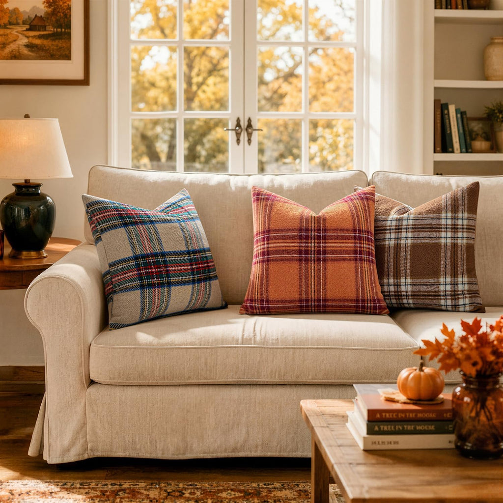 MIULEE Fall Plaid Decorative Pillow Covers Set of 2 18x18 Rust
