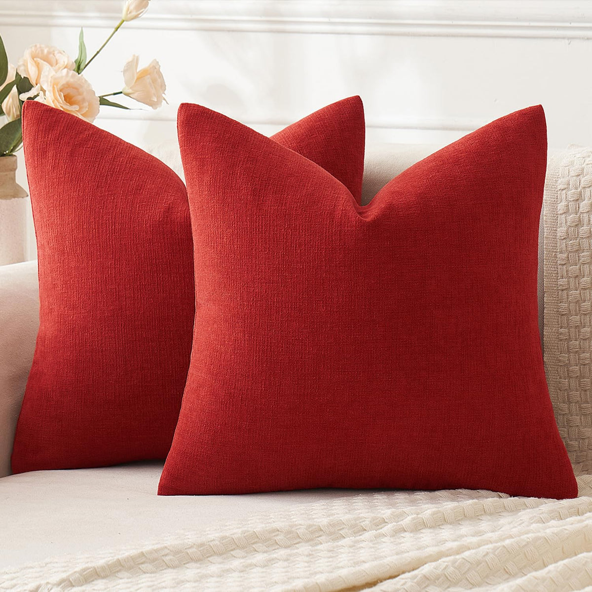 MIULEE Sage Green Chenille Couch Throw Pillow Covers, 18x18