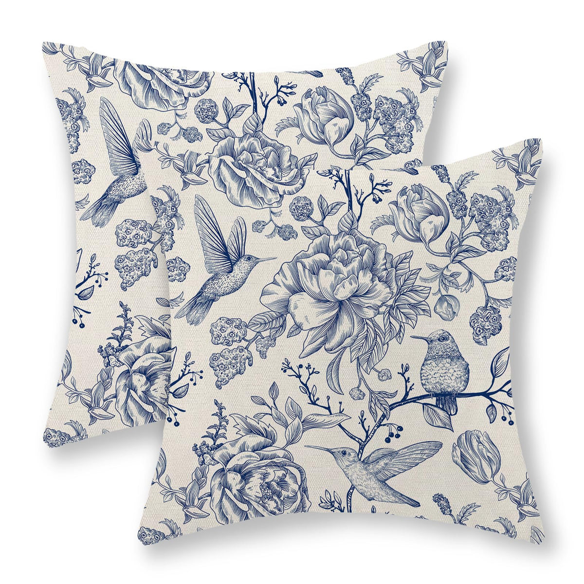 Sage Green Pillow Covers 18x18 Set of 2 Light Green Chinoiserie Bird Floral Throw Pillows Outdoor Decor Vintage Hummingbird Flower Pillow Cases Linen Decorative Cushion Cover for Couch Sofa