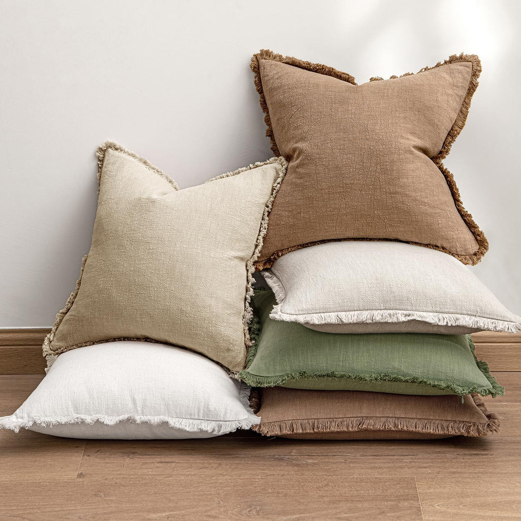 ANRODUO Decorative Linen Fringe Pillow Covers 18×18 Inch Sage Green 2 Pack