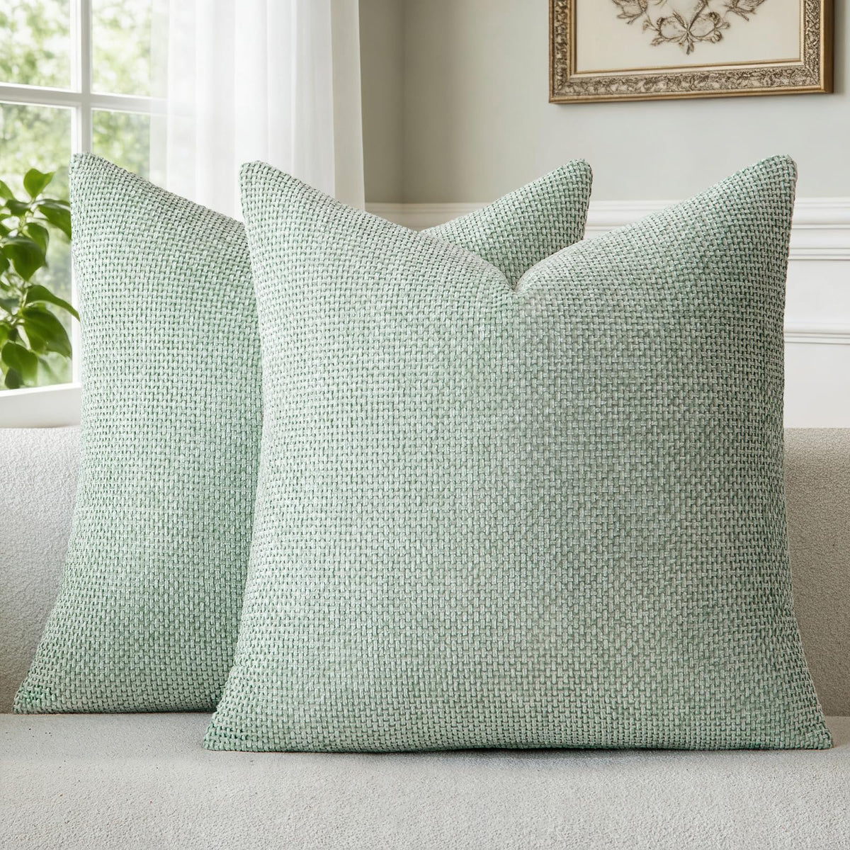 a moment Grey-Beige Chenille Throw Pillow Covers 16x16 Inch Pack of 2 Modern Decorative Throw Pillow Cases Farmhouse Cross Throw Pillowcases Home Decor for Sofa Bedroom Living Room