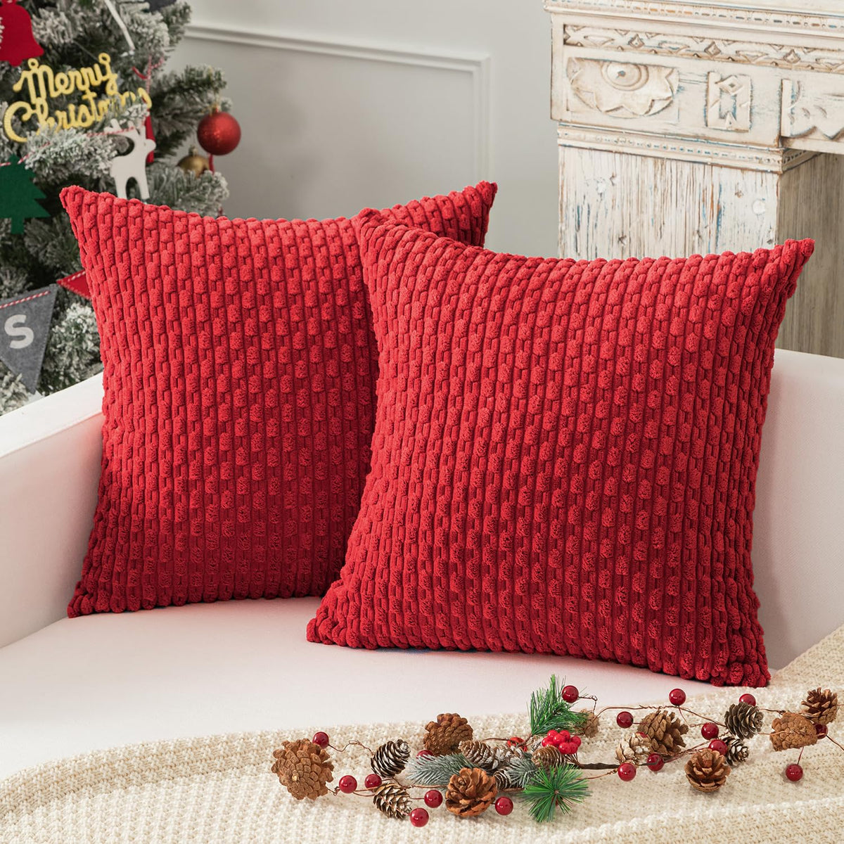 Kevin Textile Soft Corduroy 18x18 Inch Pillow Covers 2 Pack, Dark Green