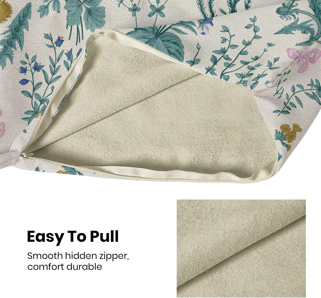 AEIOAE Spring Pillow Covers 18x18 Inch Set of 2,Blue Teal Wild Flower Plant Throw Pillows Case,Seasonal Floral Outdoor Decorative Square Linen Farmhouse Decor Cushion Covers for Home Sofa Bed Couch