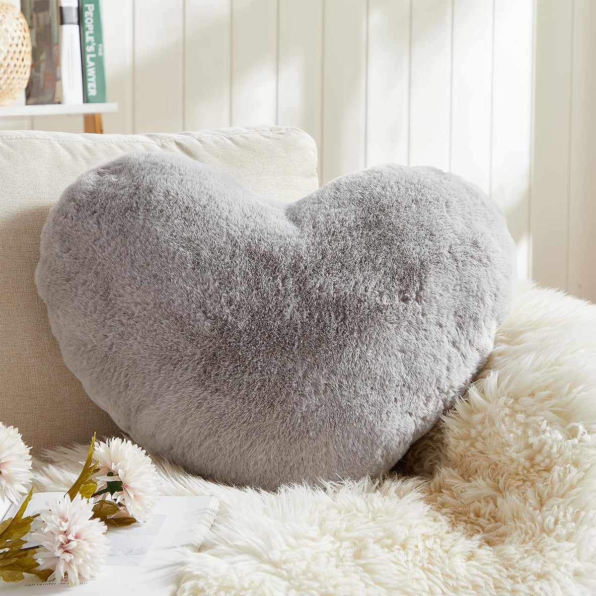 EastTree Heart Pillows, Light Blue Heart Shaped Pillows, Love Throw Pillows Gifts, Ultra Soft Faux Rabbit Fur Small Cute Pillows, Women Girls Kid Room Decor 10x13 Inch