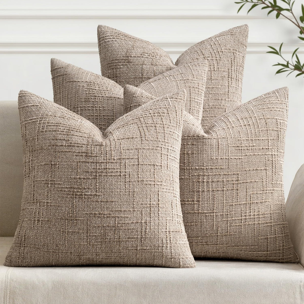 MIULEE Texture Chenille Decorative Throw Pillow Covers Neutral Beige 18x18