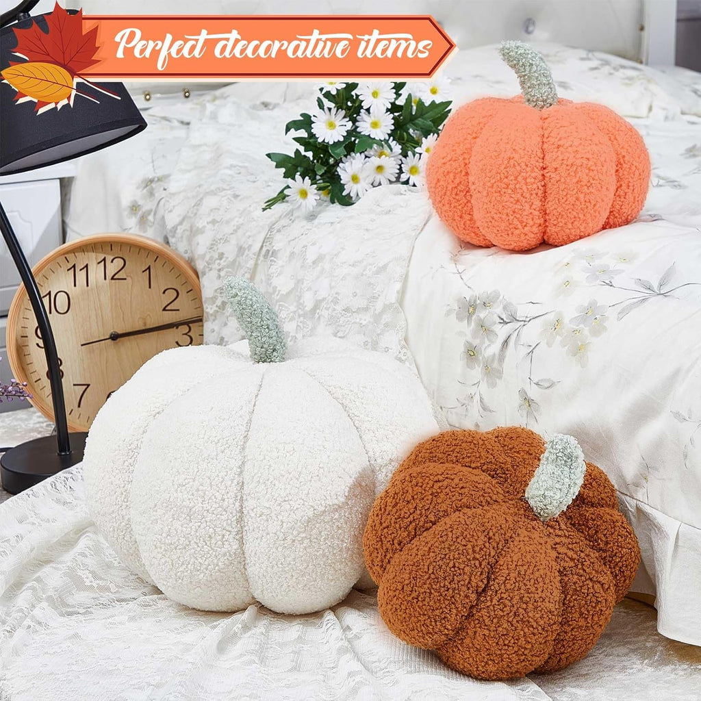Juexica 3 Pcs Stuffed Pumpkin Pillows Fall Decor Cushions,Autumn Warm