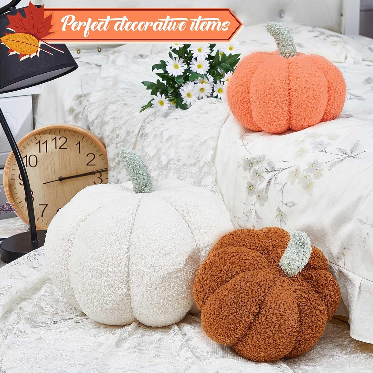 Juexica 3 Pcs Stuffed Pumpkin Pillows Fall Decor Cushions,Autumn Warm