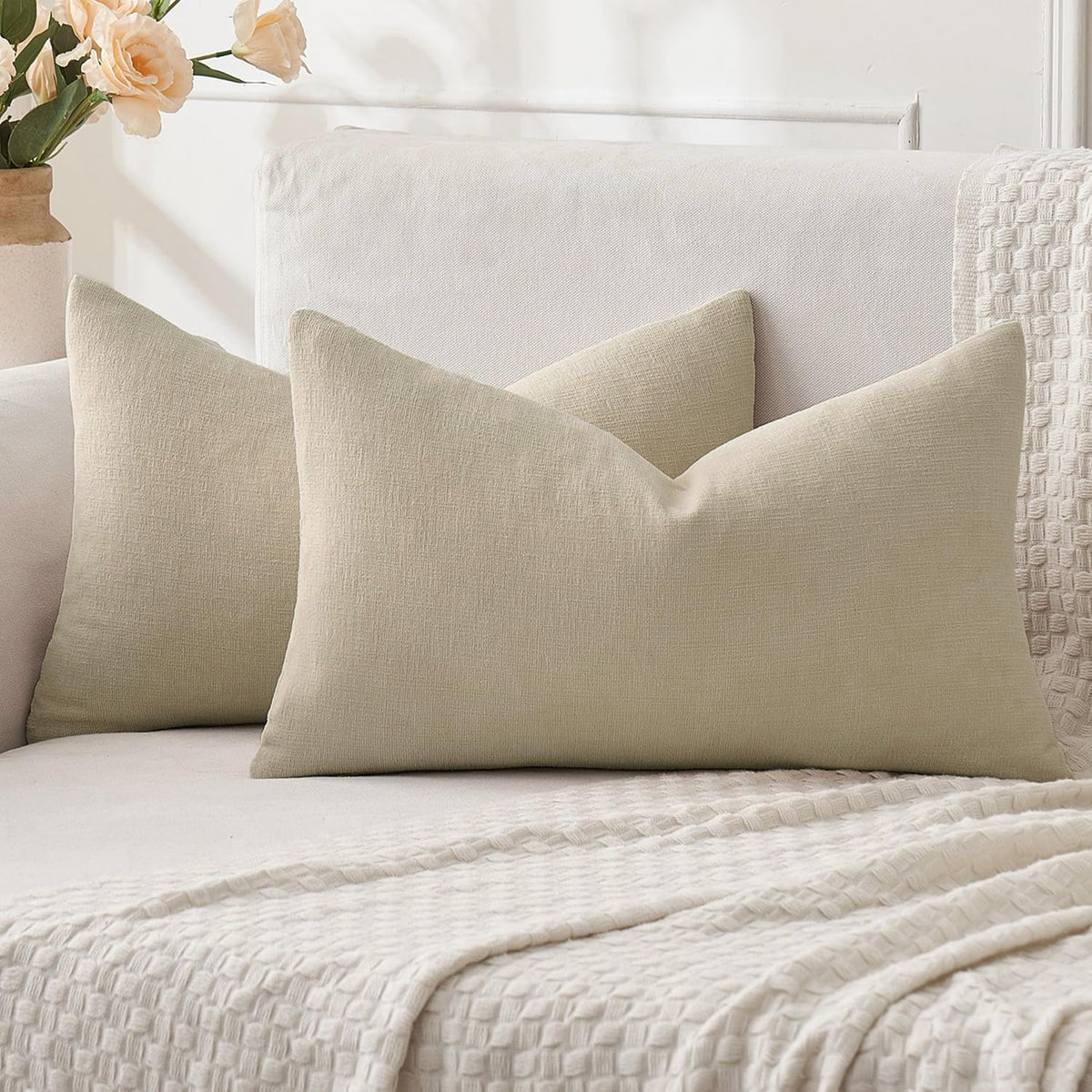 MIULEE Blush Pink Chenille Couch Throw Pillow Covers, 18x18