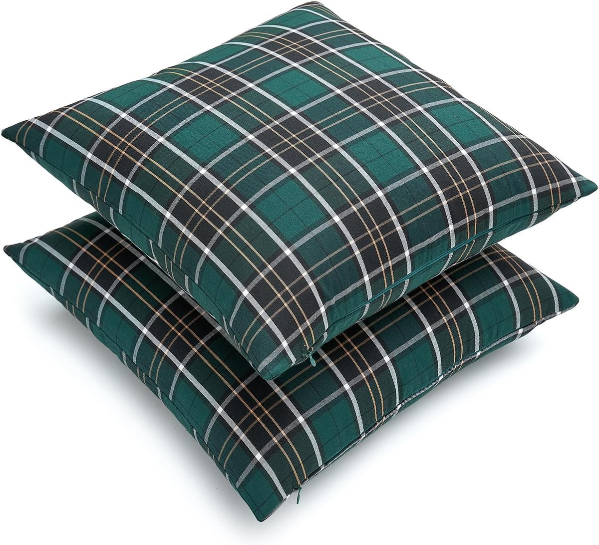 VISIONTEX Christmas Plaid Pillow Covers 18x18 Inch, Green Tartan Set of 2