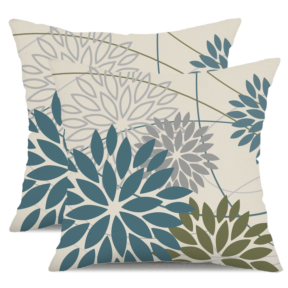 DFXSZ Blue Gray Floral Outdoor Pillow Covers 18x18 Set of 2 Waterproof