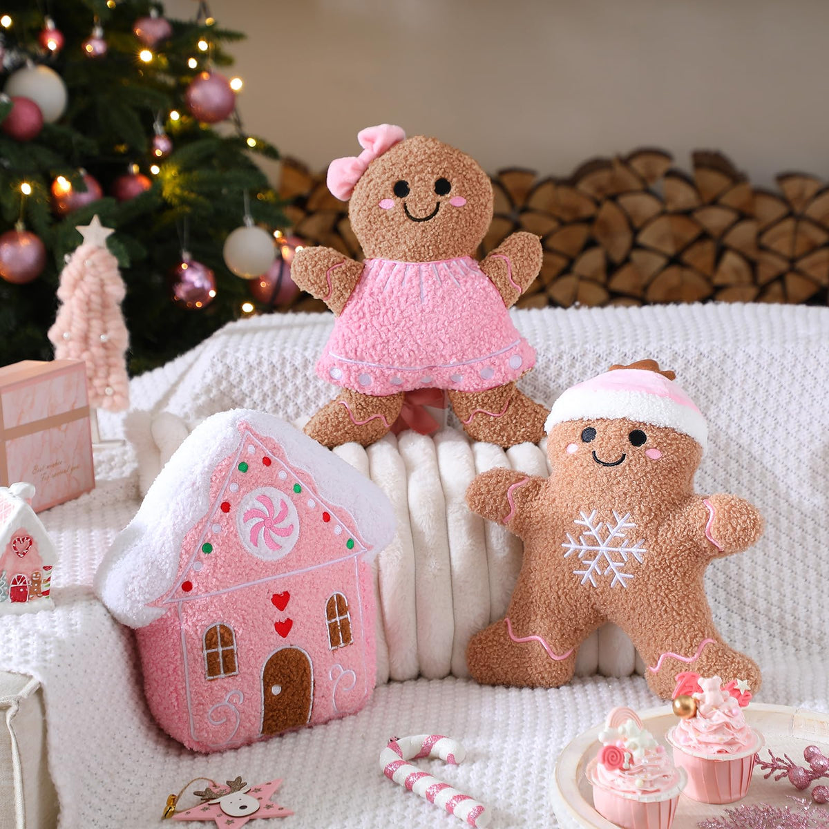 Konohan 3 Pcs Christmas Gingerbread Man Throw Pillows for Christmas Decor