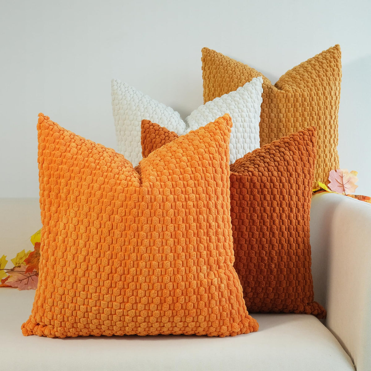 JOJUSIS Pack of 4 Throw Pillow Covers, Cream-Chocolate, 18 x 18 Inch