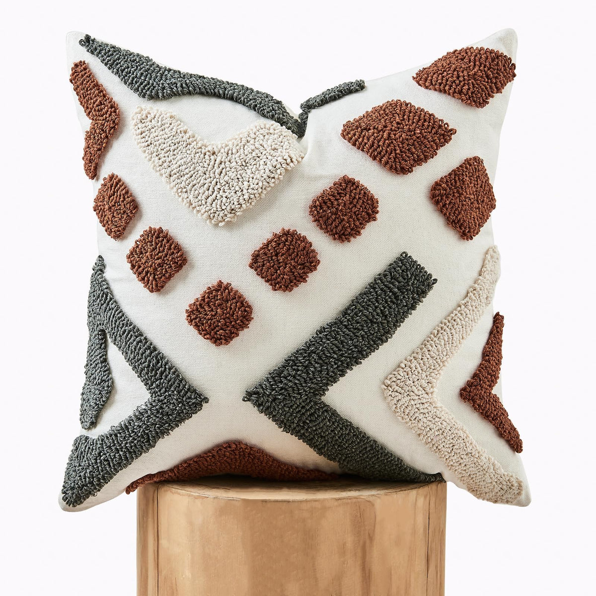 lifein 18x18 Pillow Covers-Throw Pillow Covers Boho Couch Pillows Embroidered Decorative Accent Pillows Mid Century Textured Pillowcases for Couch Sofa Living Room Bed (Olive Green and Cream)