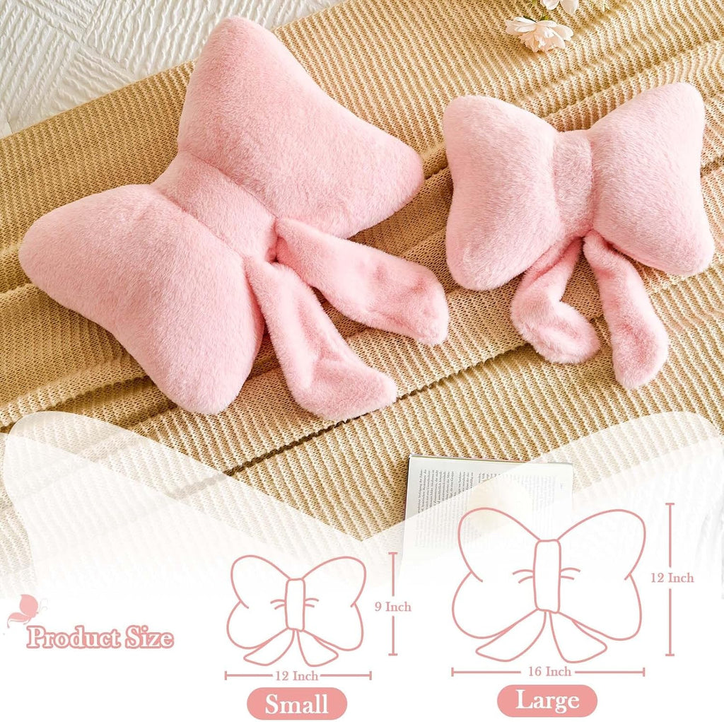 Lfsaaj Bowknot Pillow Pink Cute Bow Decorative Throw Pillows 12" Aesthetic Home Decor Bow Cushions Butterfly Knot Plush Pillow for Bedroom Couch