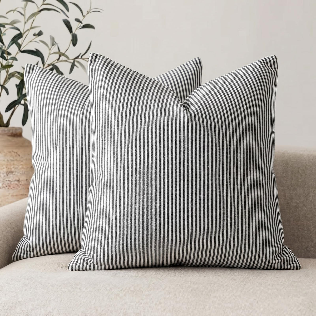 Farmhouse Brown Gingham Checkered Plaid Throw Pillow Covers 20x20 Set of 2