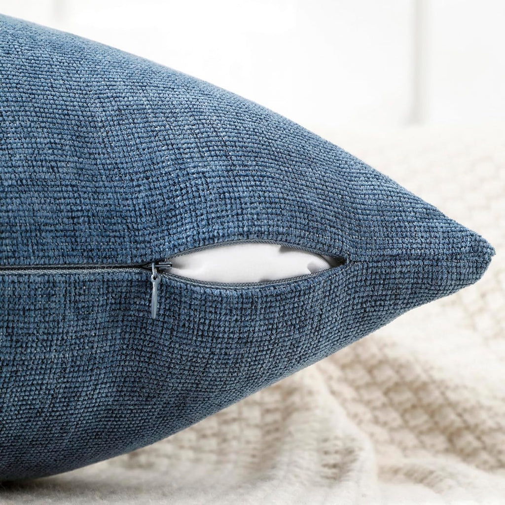 Jepeak Decorative Chenille Throw Pillow Covers, 18x18 Pack of 2 Steel Blue