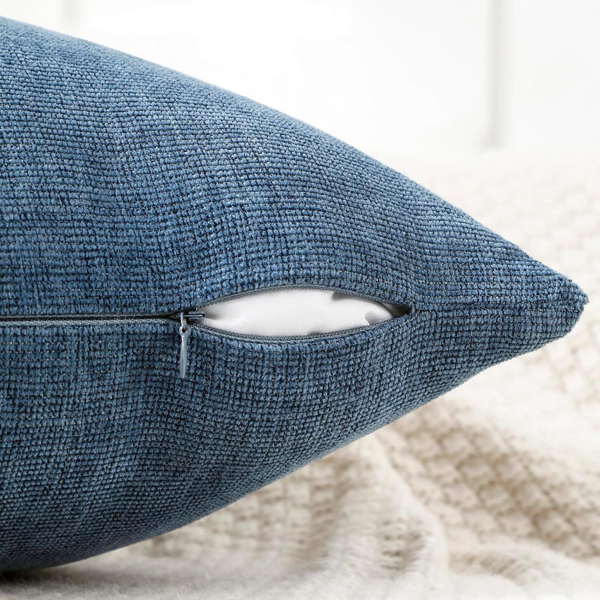 Jepeak Decorative Chenille Throw Pillow Covers, 18x18 Pack of 2 Steel Blue