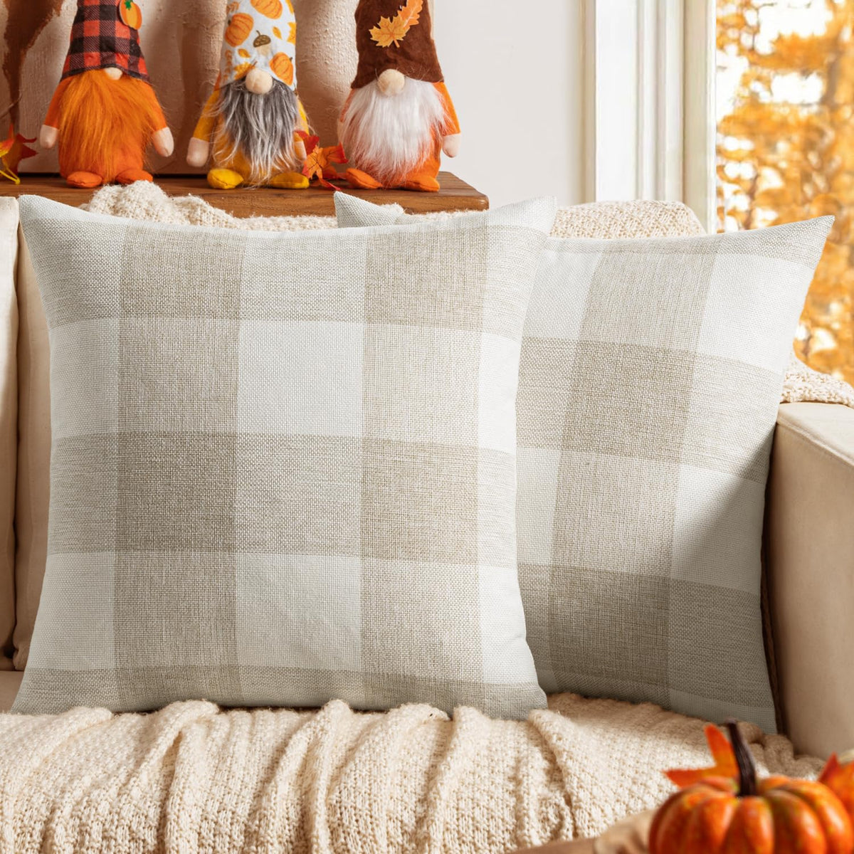 MIULEE Christmas Plaid Pillow Covers 18x18 White and Red Pack of 2