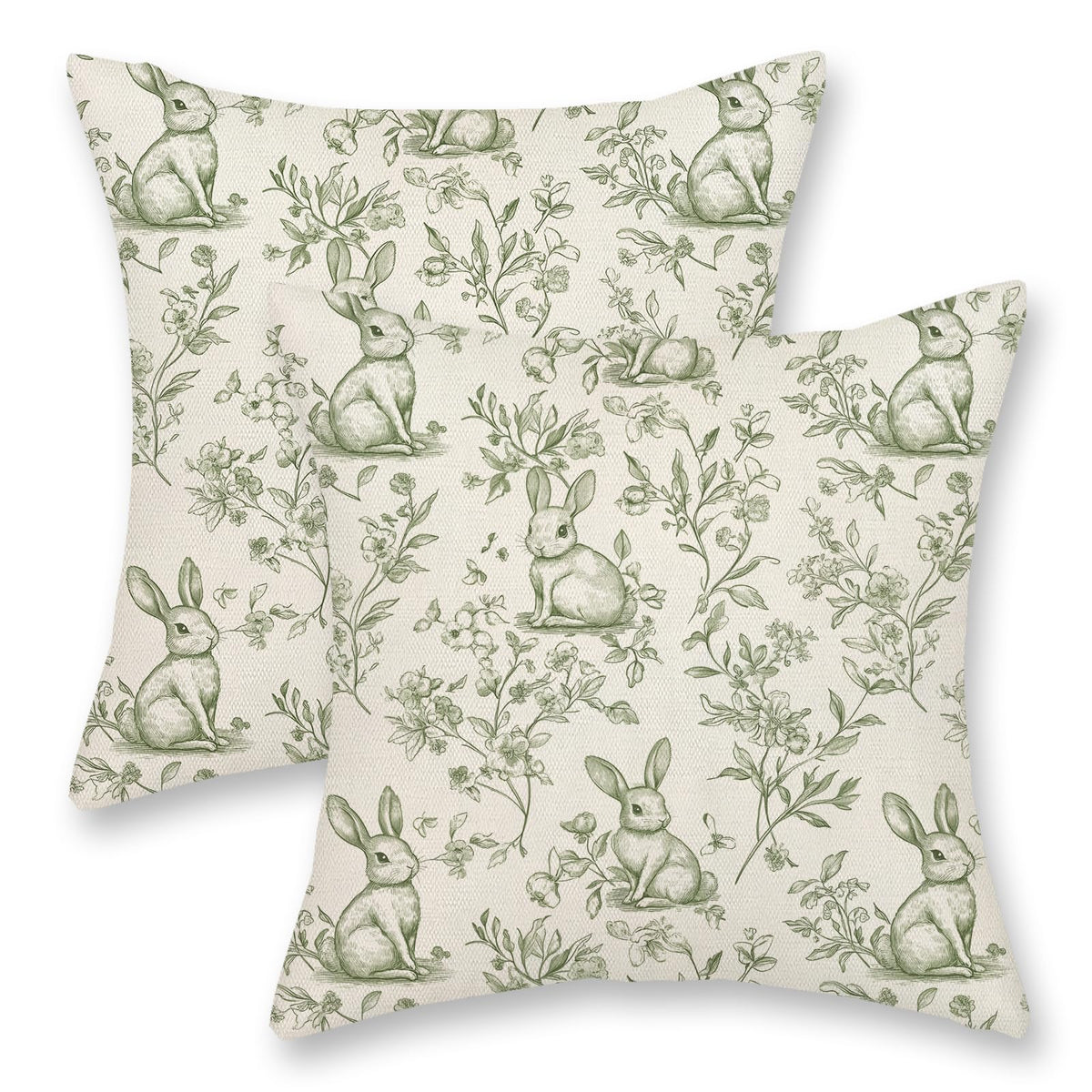 Sage Green Pillow Covers 18x18 Set of 2 Light Green Chinoiserie Bird Floral Throw Pillows Outdoor Decor Vintage Hummingbird Flower Pillow Cases Linen Decorative Cushion Cover for Couch Sofa