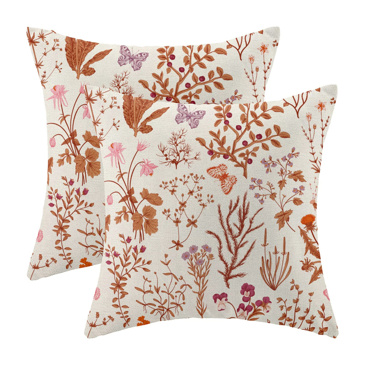 AEIOAE Spring Pillow Covers 18x18 Inch Set of 2,Blue Teal Wild Flower Plant Throw Pillows Case,Seasonal Floral Outdoor Decorative Square Linen Farmhouse Decor Cushion Covers for Home Sofa Bed Couch