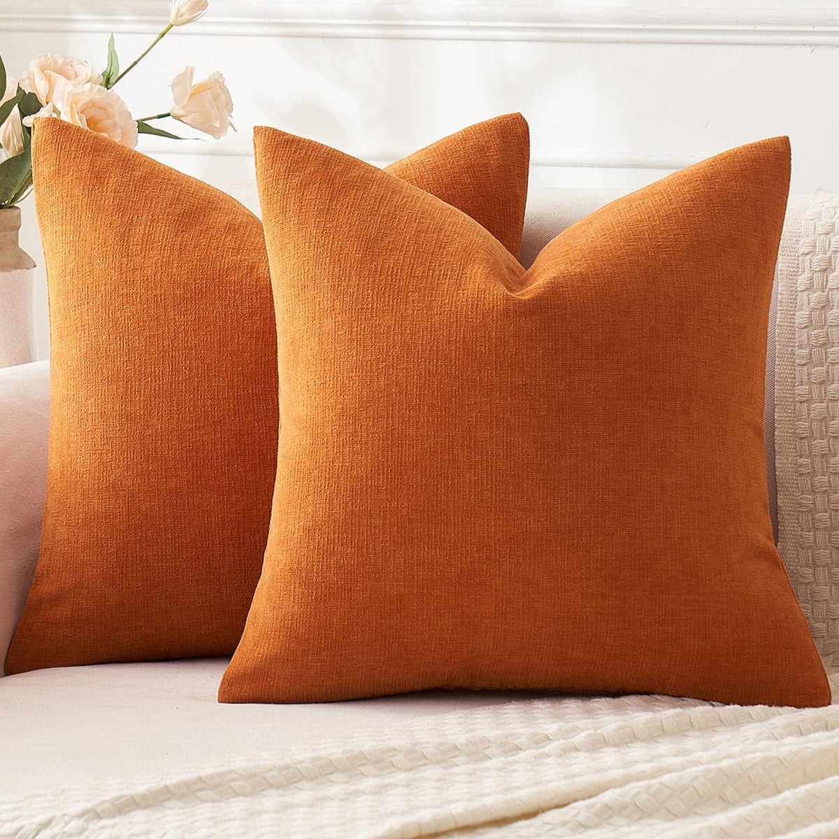 MIULEE Sage Green Chenille Couch Throw Pillow Covers, 18x18