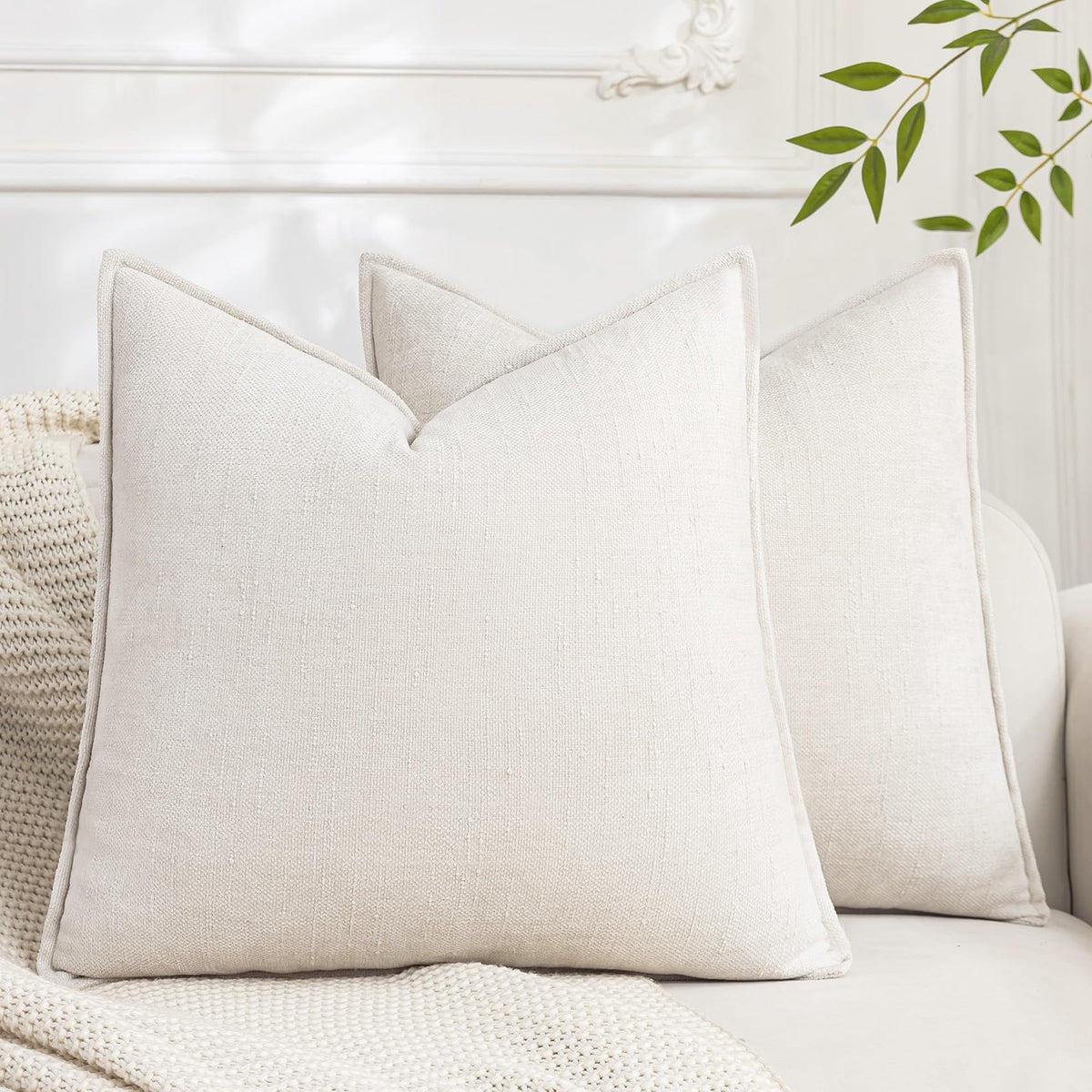 Set of 2 Soft Textured Decorative Throw Pillow Covers 18x18 Inch Cozy Farmhouse Cushion Cover Square Accent Pillow Cases for Bed Couch Sofa Living Room, Taupe Grey