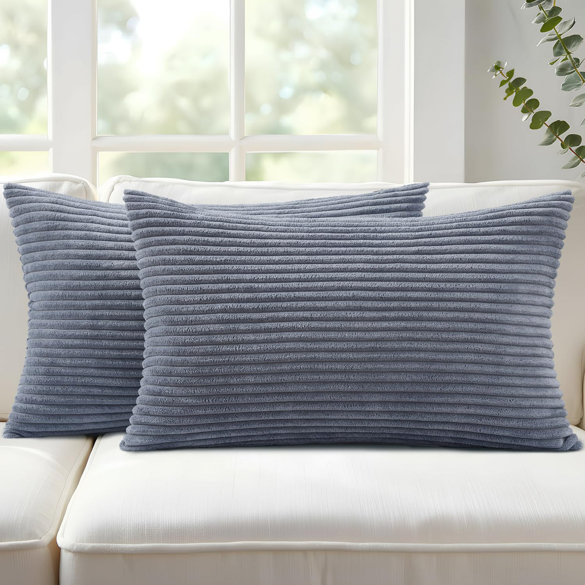 Mecatny Corduroy Fall Throw Pillow Covers 18x18 Set of 2 Cream White