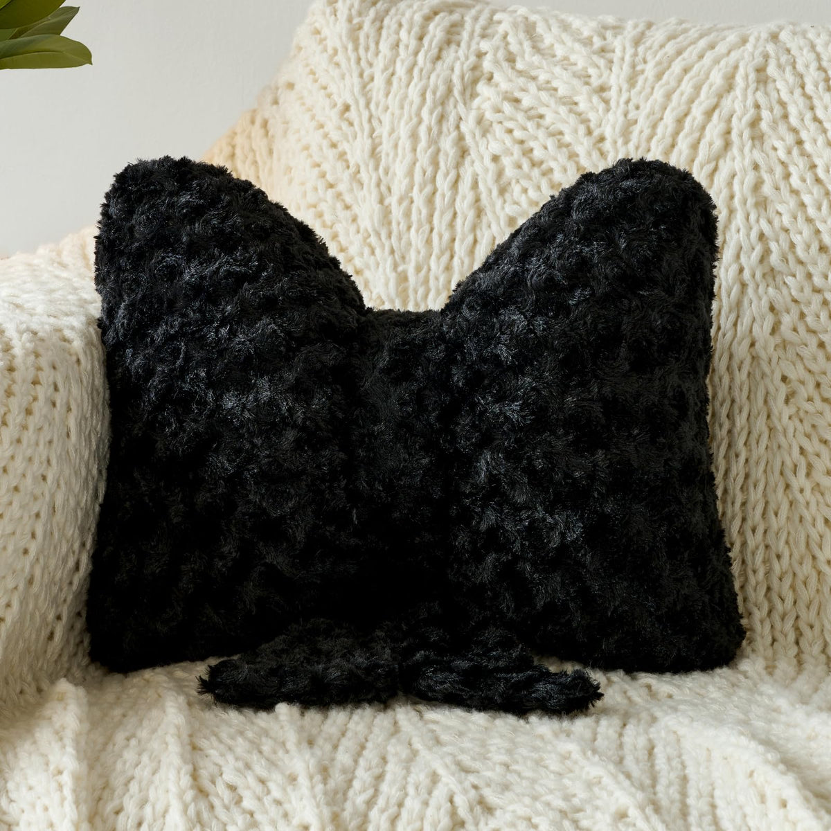 Bow Pillow, Decorative Throw Pillows Soft Plush (White, Small-12 Inches)