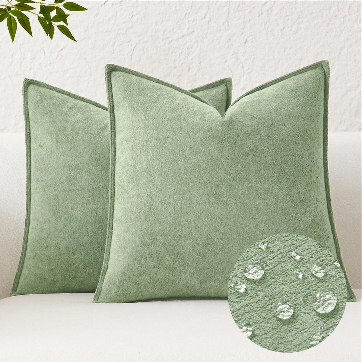Kevin Textile Soft Waterproof Pillow Covers 20x20 Inch 2 Pack, Moss Green
