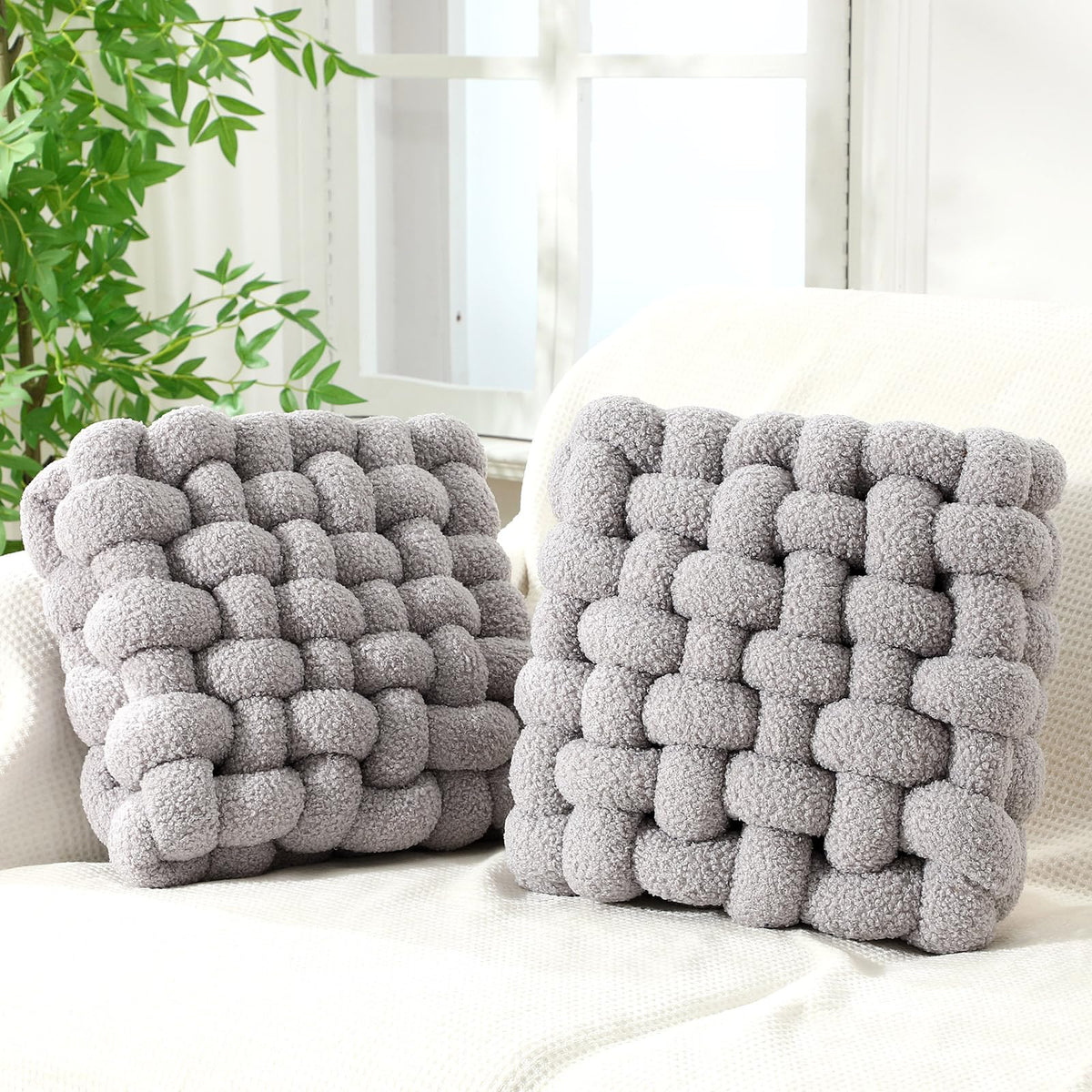 Wenqik 2 Pcs Knot Pillows Square Throw Pillow, Caramel, Crystal Velvet