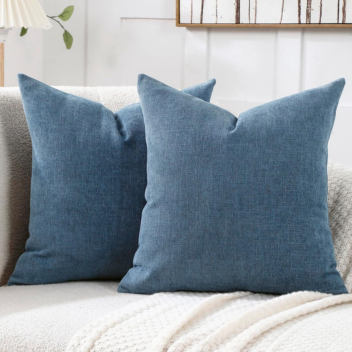 Jepeak Decorative Chenille Throw Pillow Covers, 18x18 Pack of 2 Steel Blue