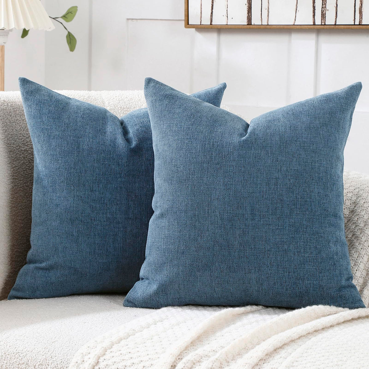 Jepeak Decorative Chenille Throw Pillow Covers, 18x18 Pack of 2 Steel Blue