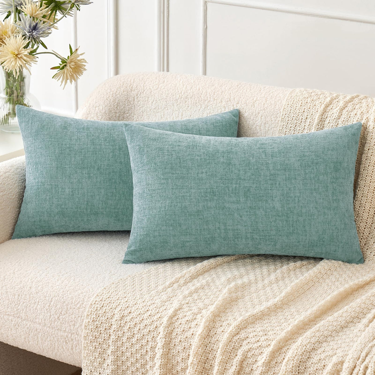 MIULEE Soft Chenille Throw Pillow Covers Green 18x18 Inch Pack of 2