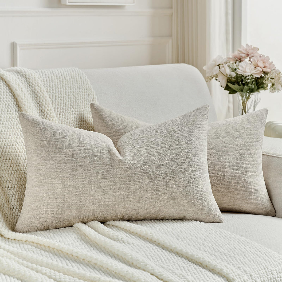 FUTEI Pack of 2 Faux Linen Throw Pillow Covers 18x18 Inch,Light Grey
