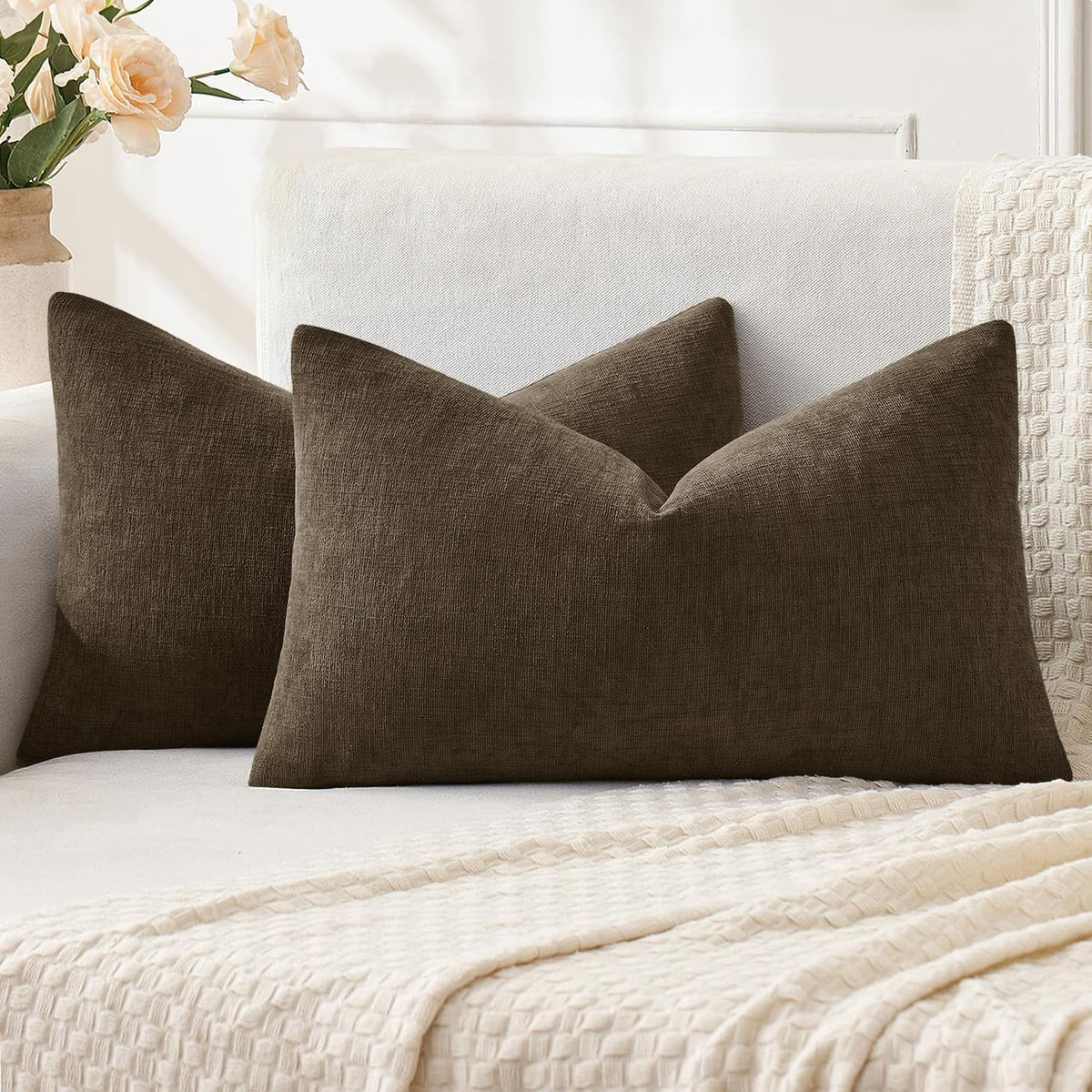 MIULEE Sage Green Chenille Couch Throw Pillow Covers, 18x18