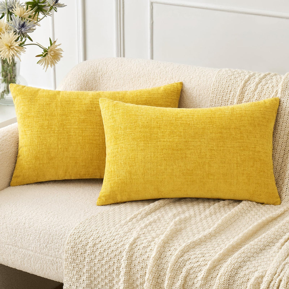 MIULEE Soft Chenille Throw Pillow Covers Green 18x18 Inch Pack of 2