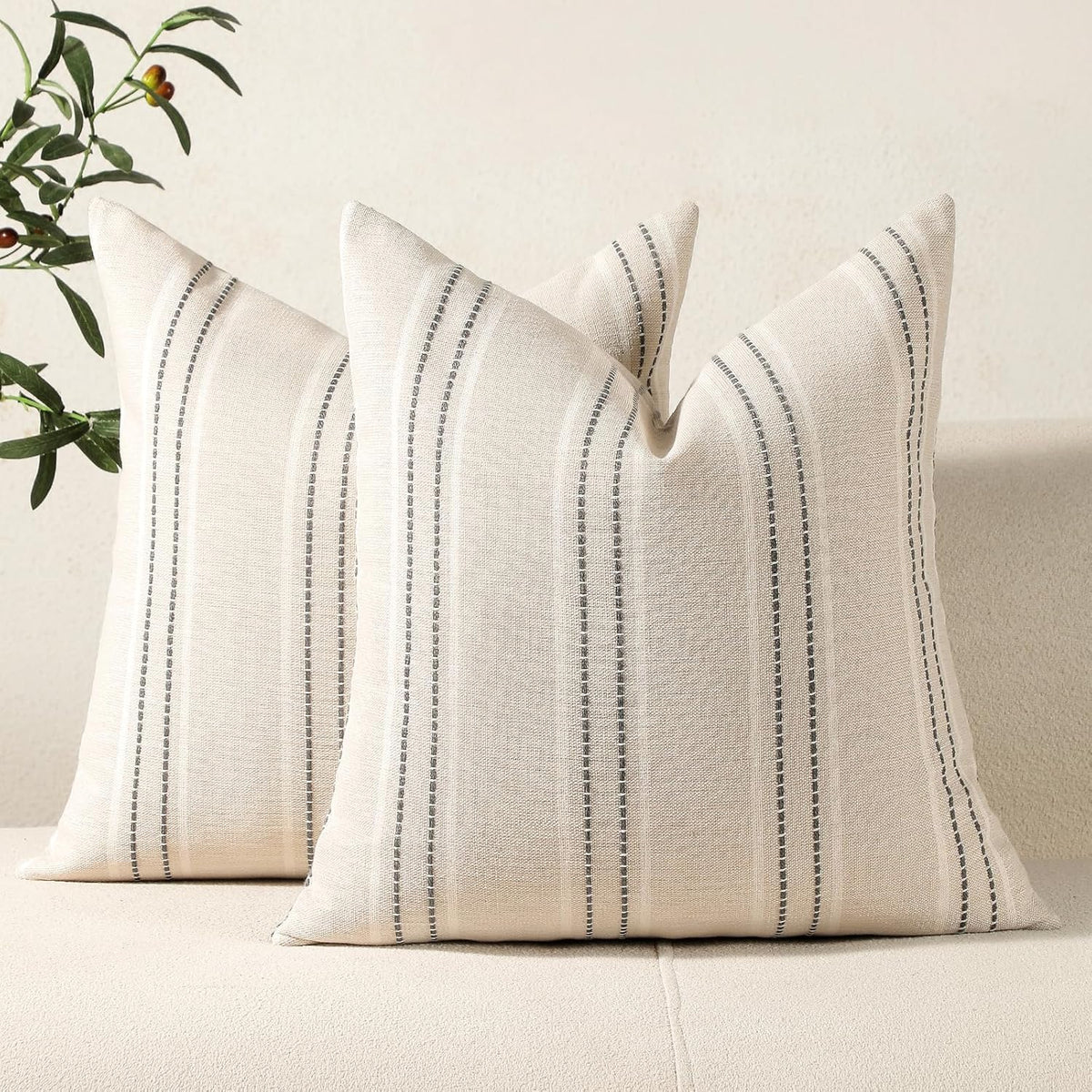 Hckot Sage Green Throw Pillow Covers 20x20 Set of 2 Striped Pillow Covers