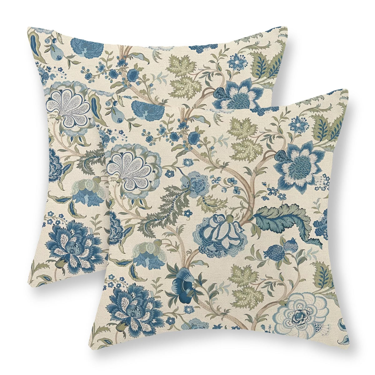 Sage Green Pillow Covers 18x18 Set of 2 Light Green Chinoiserie Bird Floral Throw Pillows Outdoor Decor Vintage Hummingbird Flower Pillow Cases Linen Decorative Cushion Cover for Couch Sofa