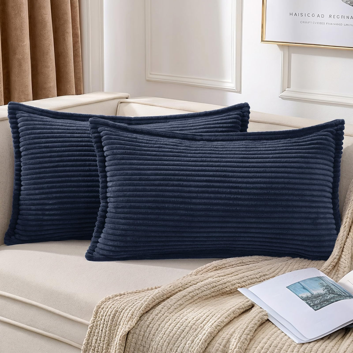 Mecatny Corduroy Fall Throw Pillow Covers 18x18 Set of 2 Cream White