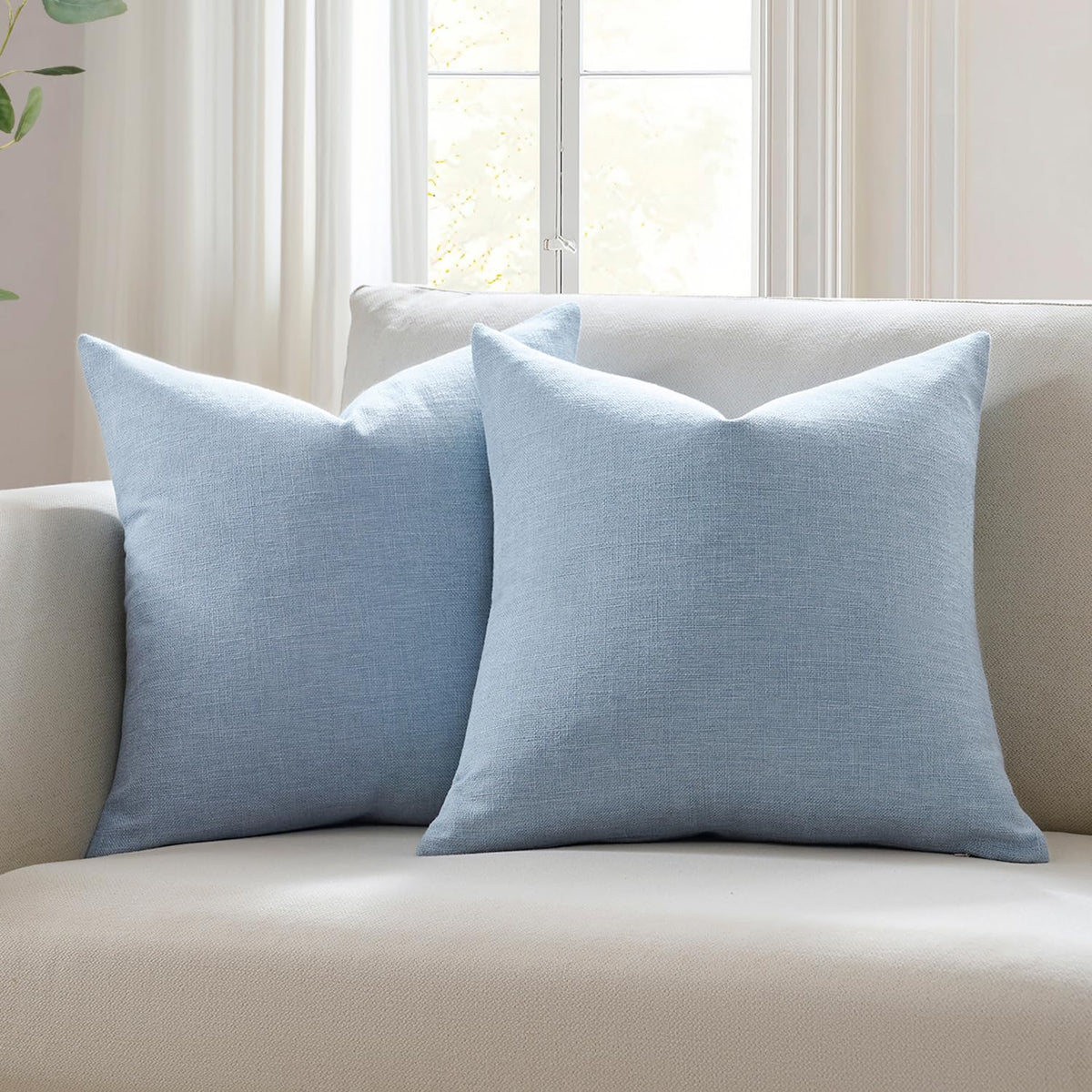 Meekio Linen Blend Throw Pillow Covers 20x20 Set of 2, Ivory