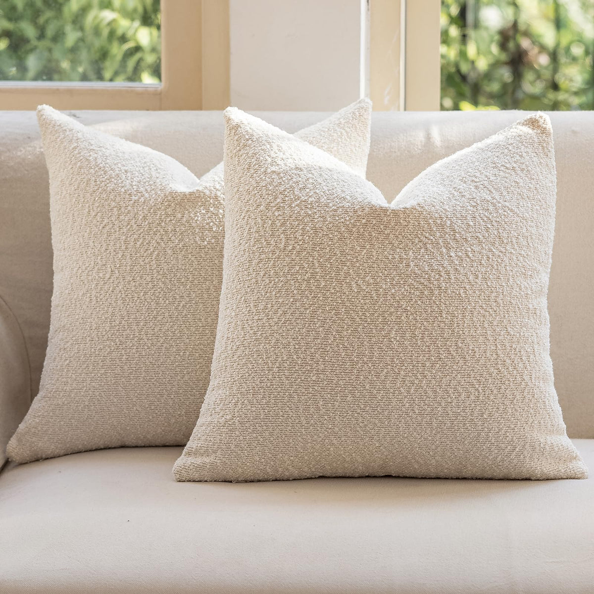 GEEORY Decorative Throw Pillow Covers 18x18 Inch Pack of 2,Textured Boucle Neutral Cushion Cases for Bed Couch Sofa, Accent Mordern Farmhouse & Minimalist Home Decor (Olive Green) GE05-18
