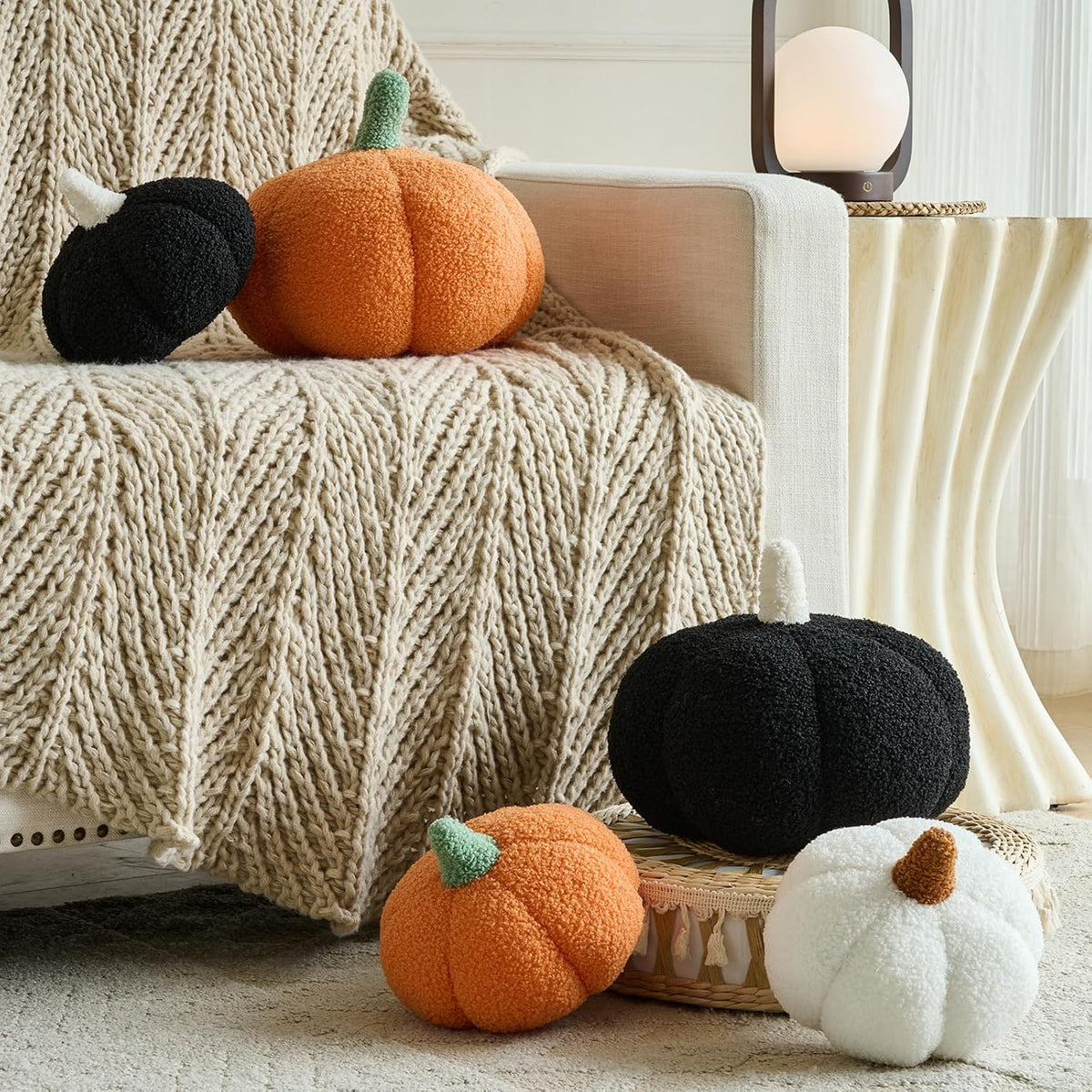Pumpkin Pillows, Halloween Fall Room Décor (Orange, 8.6 Inches)