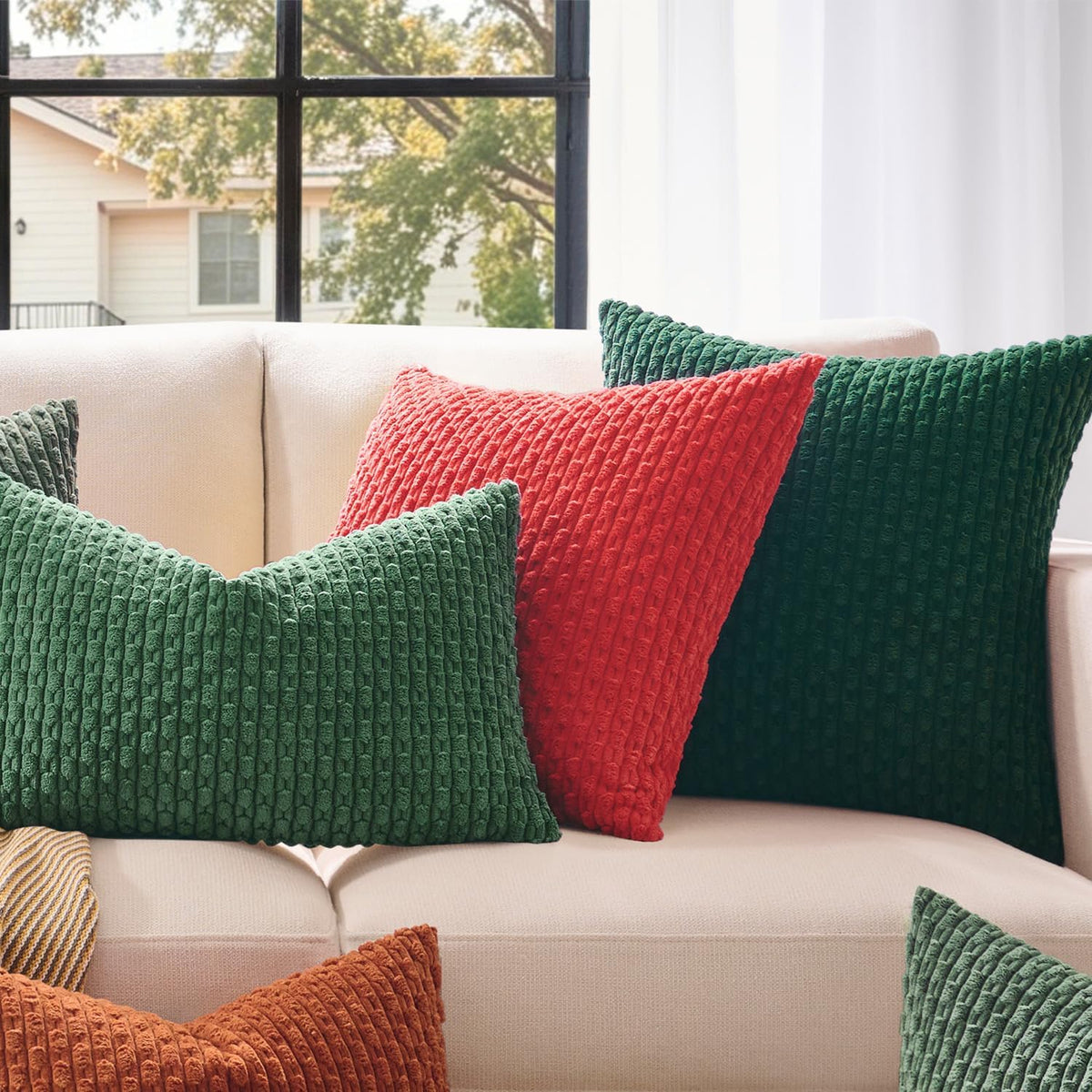 Kevin Textile Soft Corduroy 18x18 Inch Pillow Covers 2 Pack, Dark Green