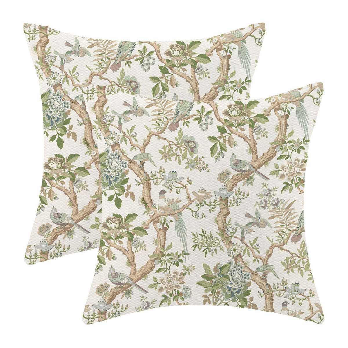 CXMEIFLY Spring Floral Birds Pillow Covers 22 x 22 Inch Set of 2 for Chinoiserie Flowers Decor Throw Pillows Blue and White Plant Outdoor Decorative Cushion Cases for Couch Bed Decorations