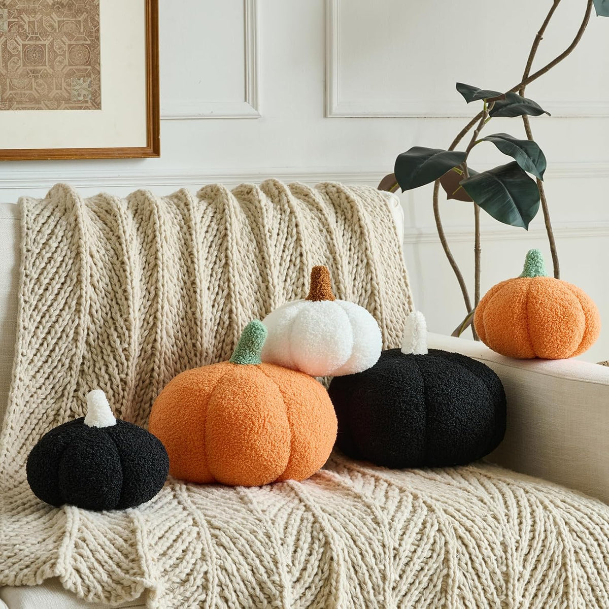 Pumpkin Pillows, Halloween Fall Room Décor (Orange, 8.6 Inches)
